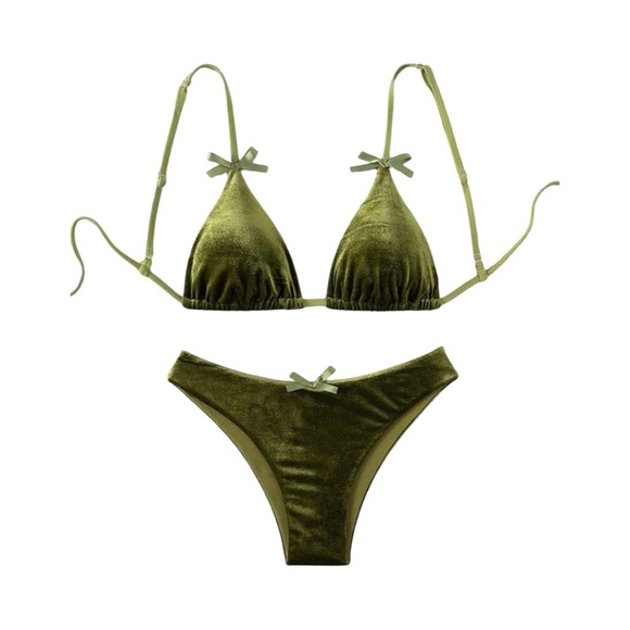 Goth Other - Goth Olive Green Velvet Bikini Set XL